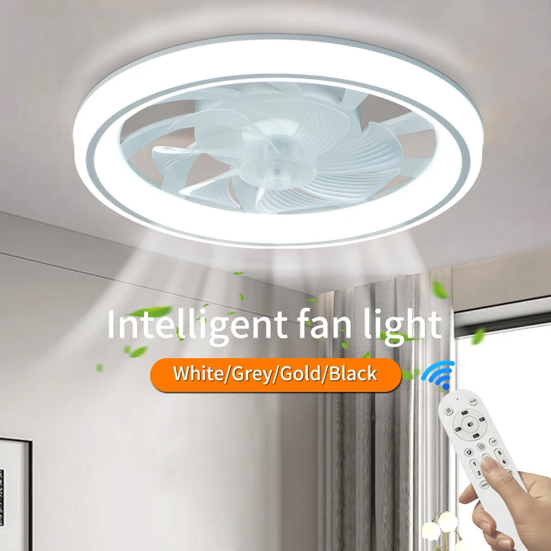Moderne dunne plafondventilatorlamp, witte stille plafondventilator, afstandsbediening, onbeperkt dimmen, 6 windenergie, slaapkamer woonkamer