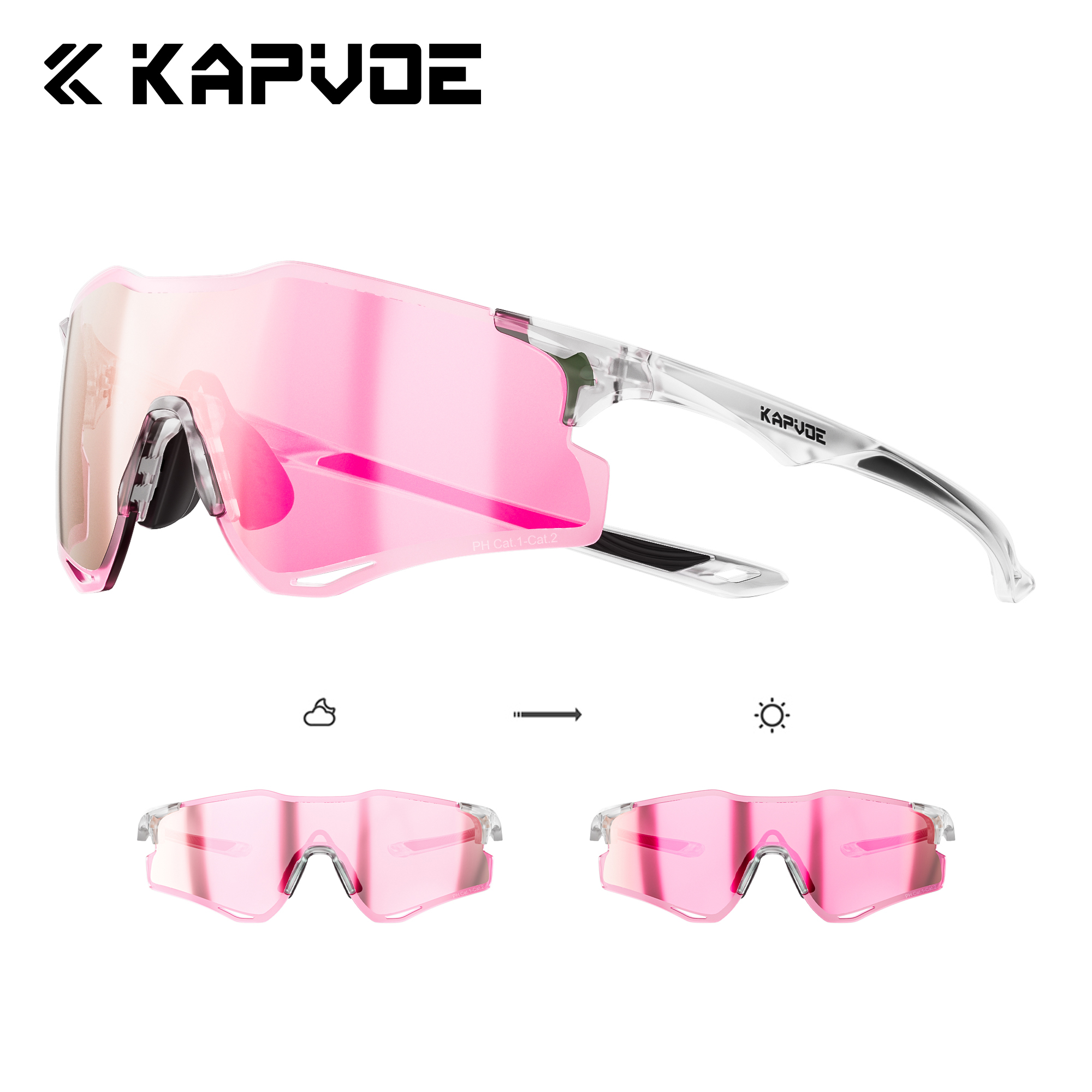 Lunettes de course photochromiques légères Kapvoe, lunettes de soleil de cyclisme pour hommes, lunettes de sport, lunettes de randonnée pour femmes, lunettes UV400