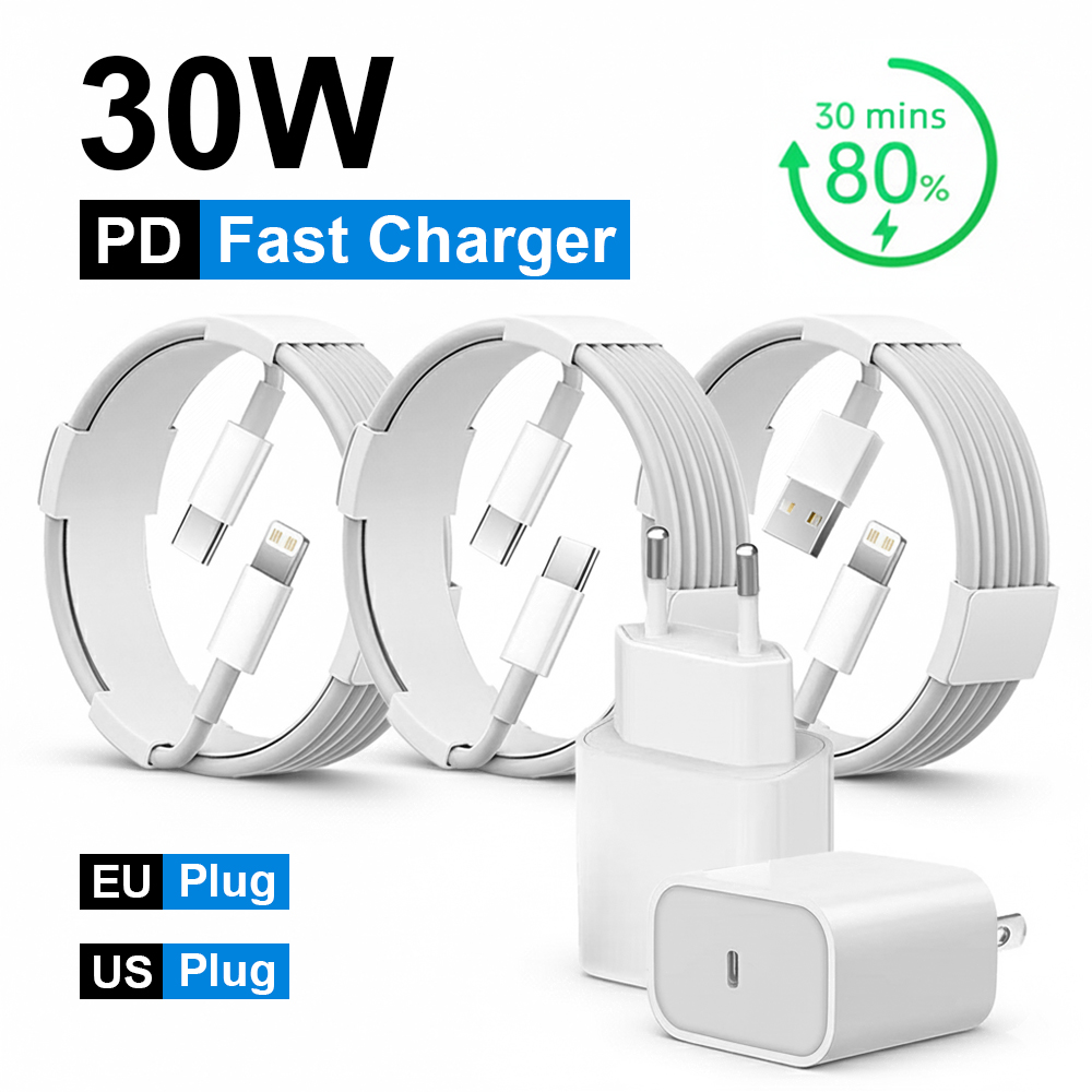30W PD snellader voor iPhone 14 13 12 USB C naar Lightning snellaadkabel voor iPhone 17 16 15 Pro Max Type C voedingsadapter