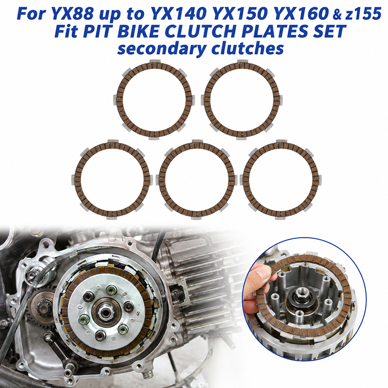 Pack of 5 Clutch Friction Plates Kit For Engine Pit Dirt Bike YX ZS YX140 YX150 YX160 & z155 secondary clutches