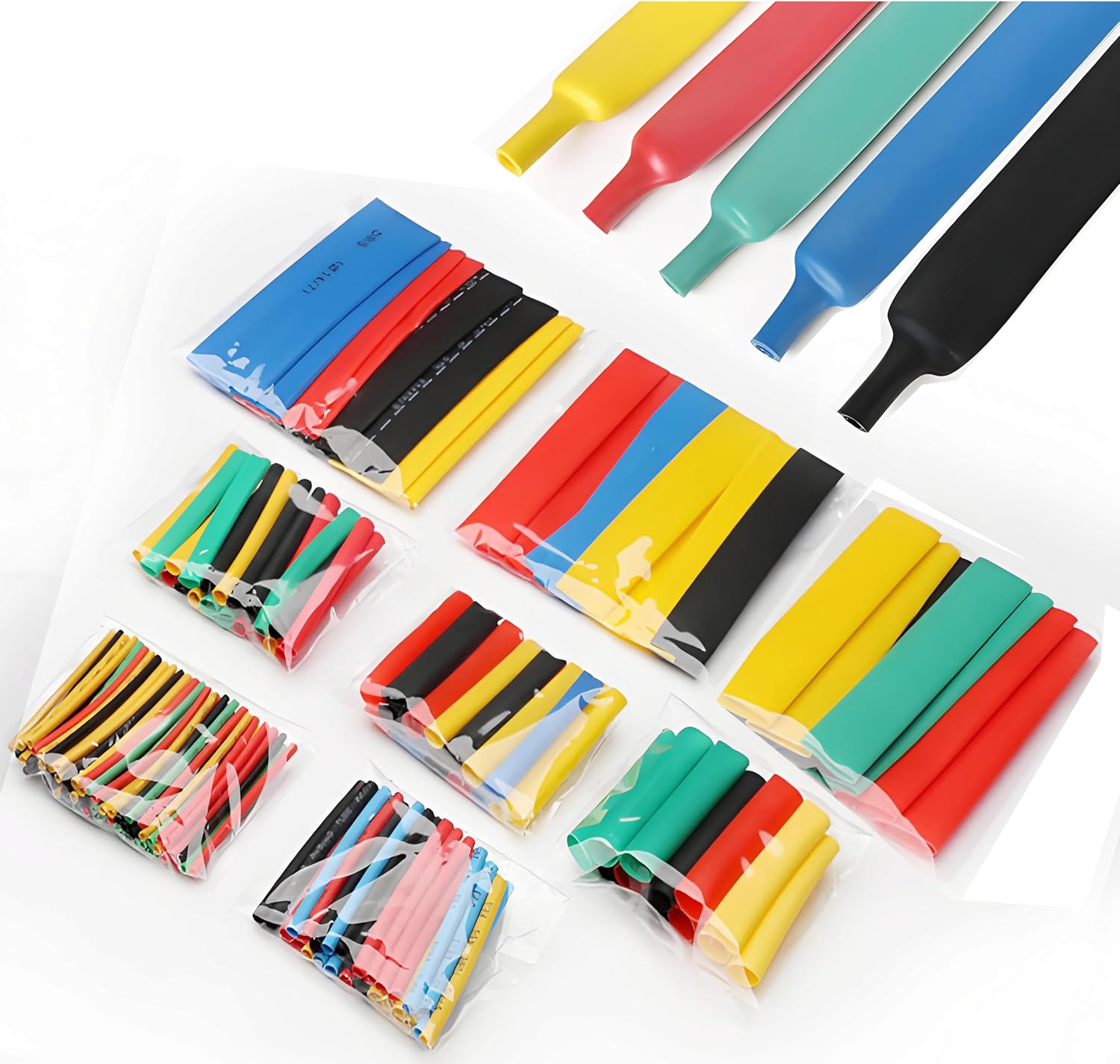 Tubo termorretráctil de poliolefina 2:1, 164/328 Uds., para aislamiento de cables y reparación de cables, 5 colores, 8 tamaños