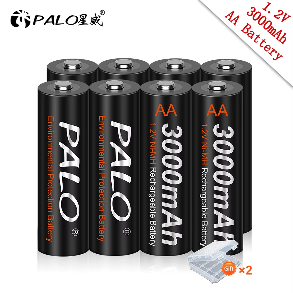 Batería PALO de 3000 mAh, 1.2 V AA 2A Ni-MH NiMH Recargable para Cámara, Coche de Juguete, 100% Original, Baja Autodescarga, Baterías AA
