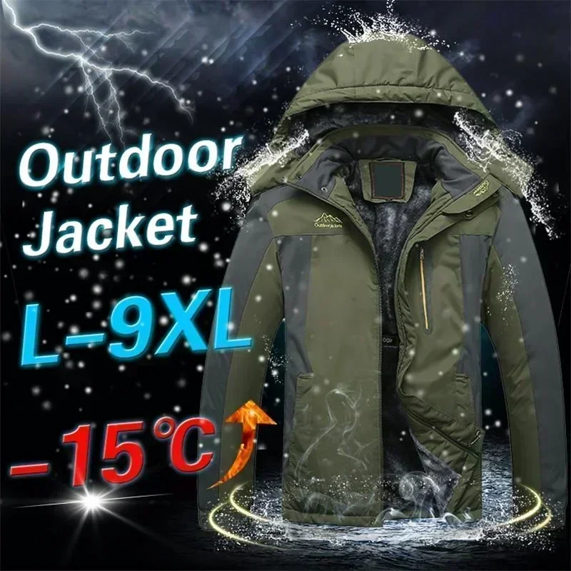 Chaqueta de invierno para hombre, prendas de vestir impermeables de lana gruesa, chaquetas de descarga, rompevientos para hombre, Parka verde militar, impermeable, abrigos de talla grande 9XL