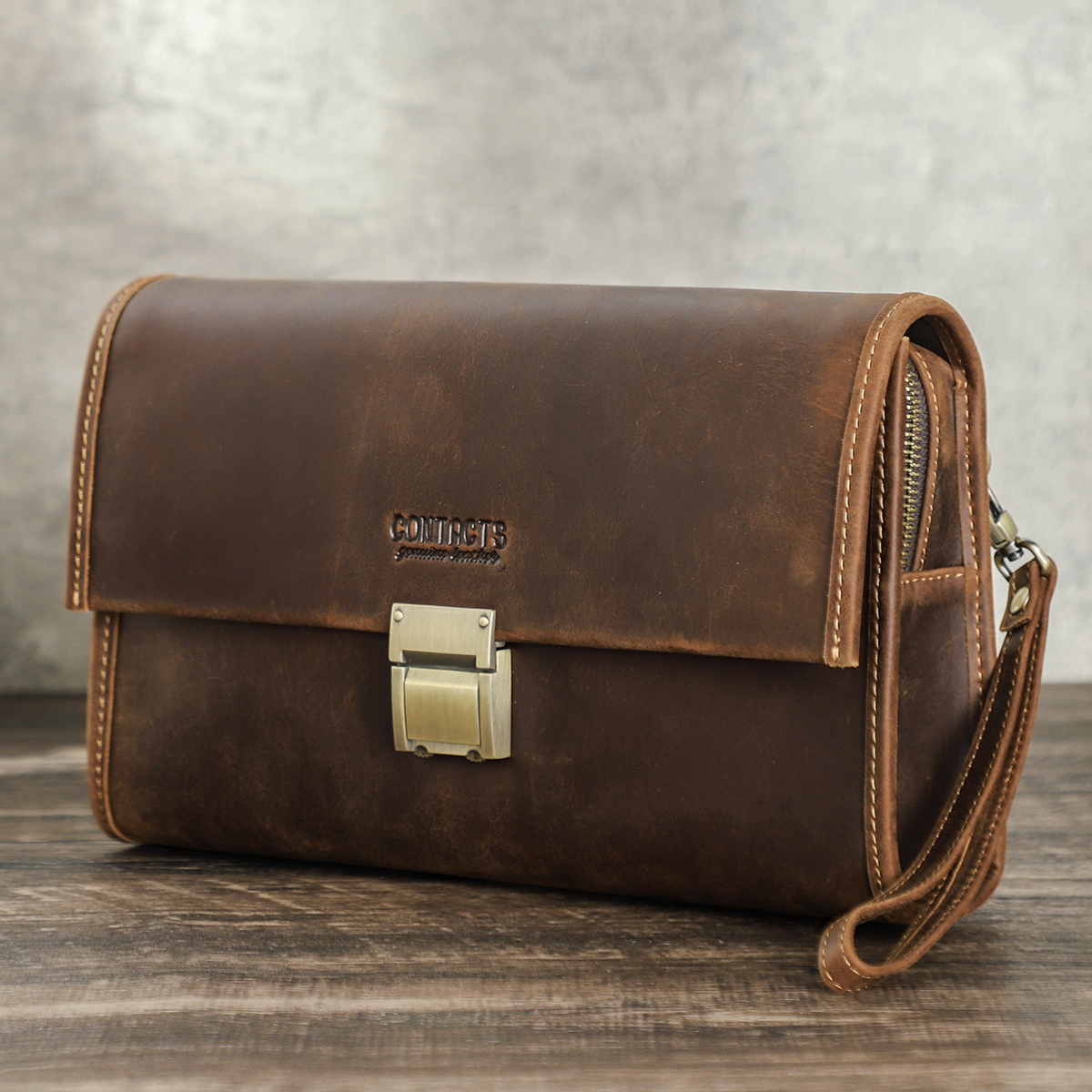 CONTACT'S Lederen Clutch Bags voor Mannen Beveiliging Wachtwoord Lock Handtassen Mannelijke Lange Portefeuilles Combinatieslot heren Koppelingen