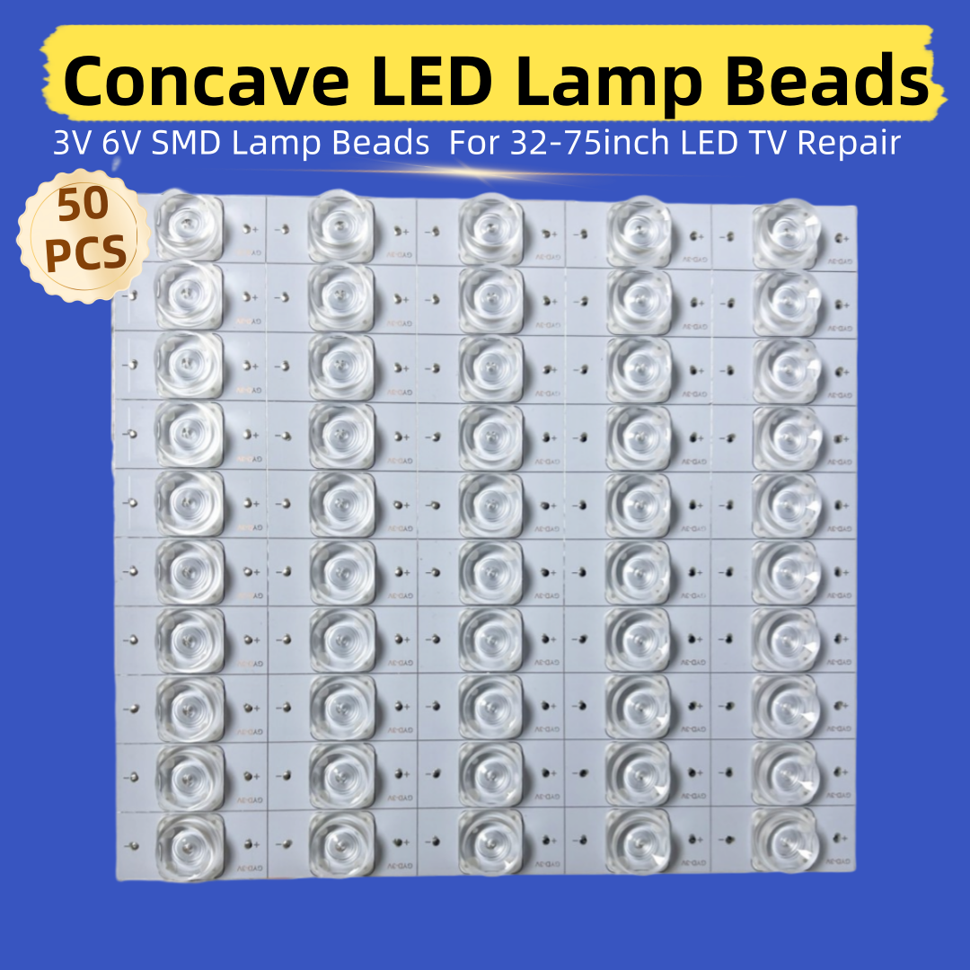 50PCS 3V 6V SMD LED Beads for Repairing 32-75 Inch LED TV Backlight Strips, Concave Lens LED with Optical Lens, Compatible with