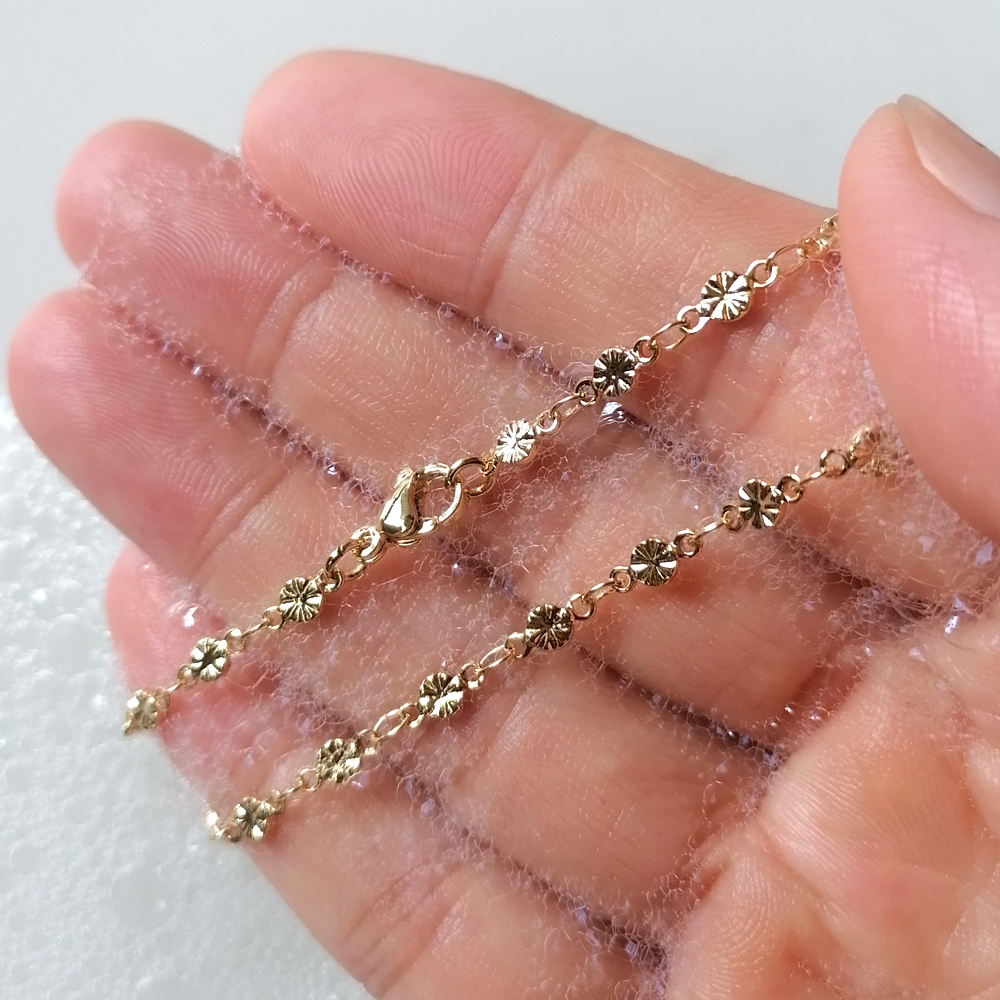 Tornozeleira de aço inoxidável dourada 18k, sandálias descalças, corrente de tornozelo feminina 23-28cm, alto polimento, brilhante, pingente de margarida, 9 "-11", à prova d'água