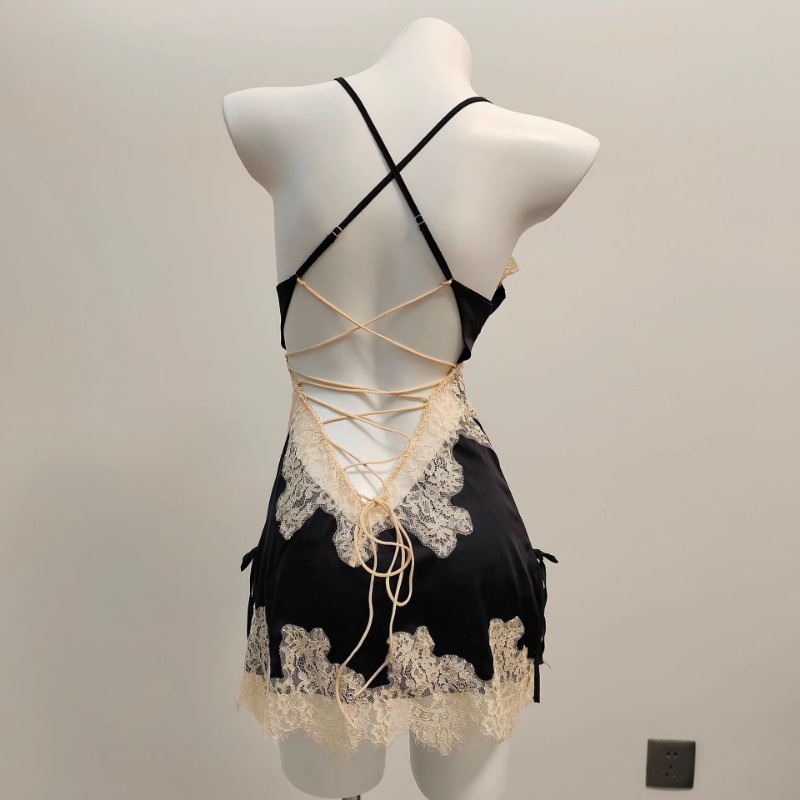 Sexy Pyjamas für Damen, Nachtwäsche, Eisseide, Spitze, schöner Rücken, Hosenträger, Pyjama, Nachtkleid, eleganter Riemen, süßes Nachthemd 2025,