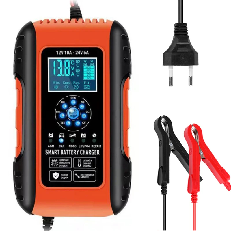 Nieuwe Auto Acculader Volautomatische 12V 10a 24V 5a Smart Snel Opladen Voor Agm Gel Natte Lood Zuur Acculader Lcd-Display