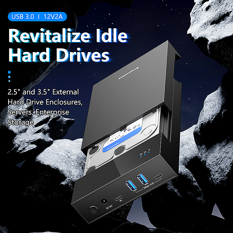 Blueendless 2.5/3. Custodia per 5 HDD/SSD con supporto HUB USB 3.0 Adattatore da 18 TB TIPO C A SATA Custodia per HDD gratuita con alimentazione 12 V ada