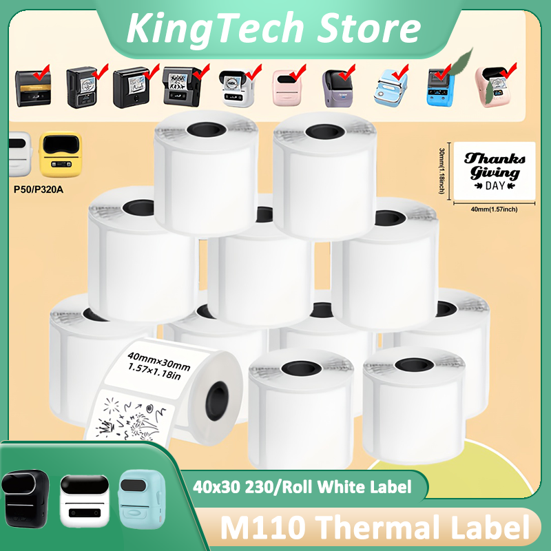 12 rollos de etiquetas térmicas blancas de 40x30 mm, compatibles con Phomemo M200/M210/M110/M120/M108/P50/P80, perfectas para etiquetas de nombres, regalos
