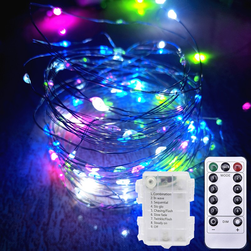 Guirlande lumineuse LED féerique en fil de cuivre argenté, 8 Modes à distance, boîte à piles, guirlande lumineuse pour fête de mariage, décoration de noël