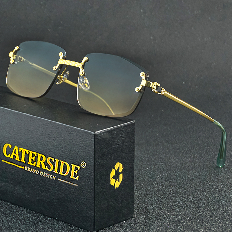CATERSIDE Blue Gradient Lens Copper Sunglasses Men Women Luxury Designer Rimless Small Square Sun Glasses For Men 2022 Framless