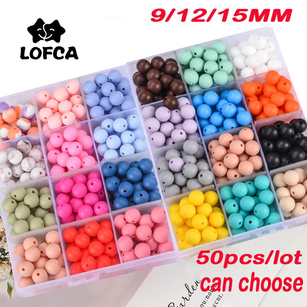 LOFCA 50 ชิ้นซิลิโคน 9/12/15 มิลลิเมตรเลือกรอบลูกปัดสําหรับเครื่องประดับทําสร้อยข้อมือ DIY พวงกุญแจสร้อยคอเครื่องประดับอุปกรณ์เสริม