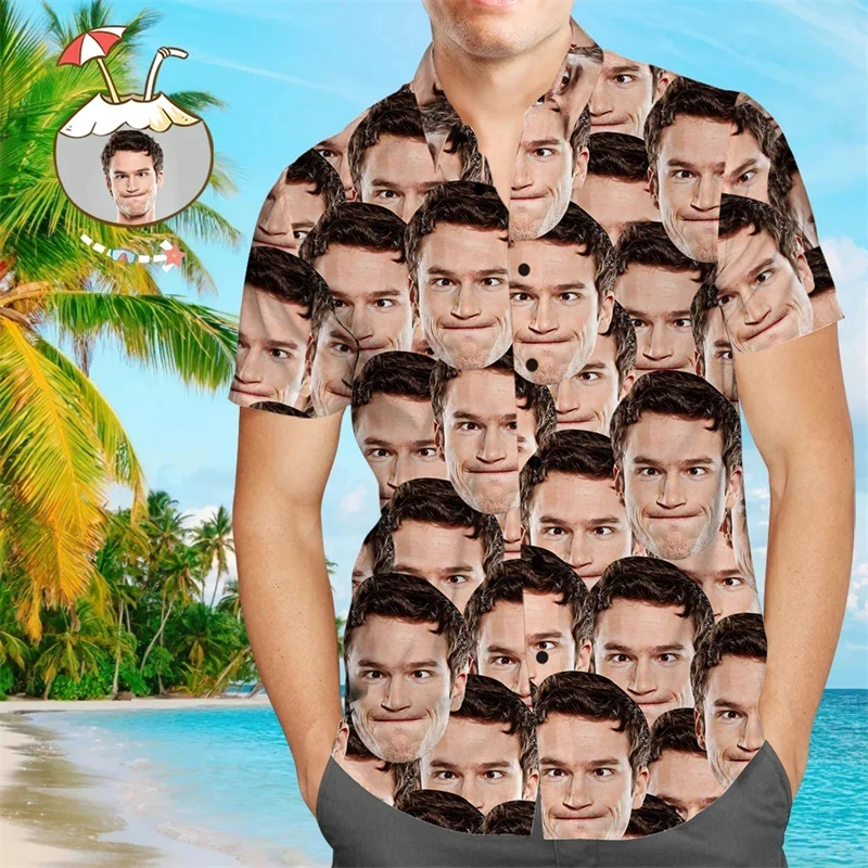 Funy-camisas gráficas con imagen personalizada para hombre, ropa hawaiana, foto artesanal, estampado 3D, blusa con solapa para mujer, diseño personalizado, manga corta