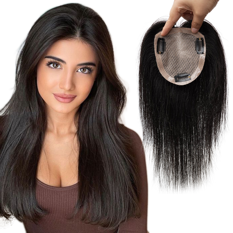 100% echt haar volledige handgemaakte zijden basis kant pruiken clip in één stuk hair extensions top pruik stuk vrouwen natuurlijke hoofdhuid top basis