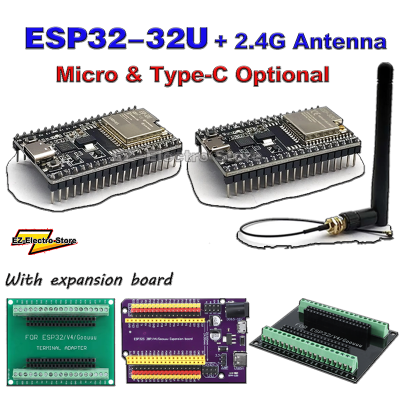 Módulo ESP32-WROOM-32U WROVER, Módulo WIFI con Antena de 2.4G Opcional, Placa de Desarrollo ESP32 WROOM-32U para Arduino+
