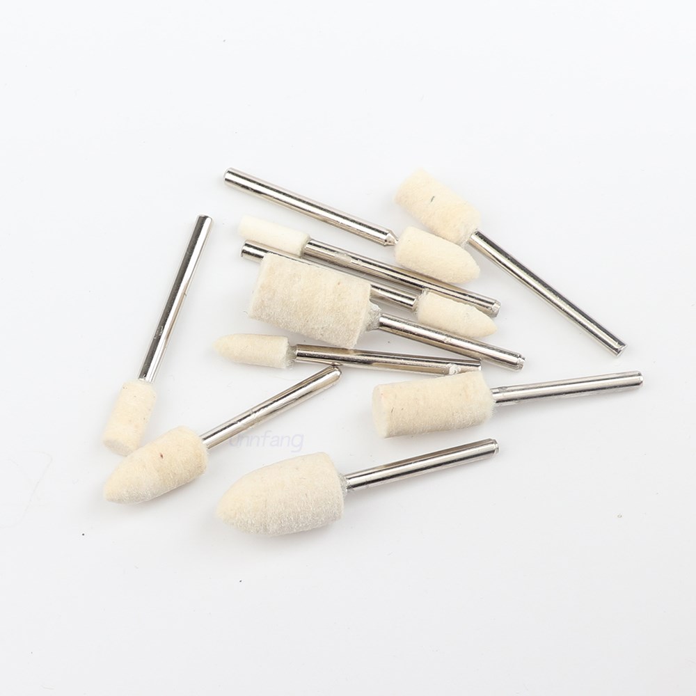 10Pcs/5Pcs Wolvilt Gemonteerd Polijsten Buffing Wheel Od 3-10Mm Slijpen Kop Voor Dremel boor Rotary Tool 3Mm Schacht