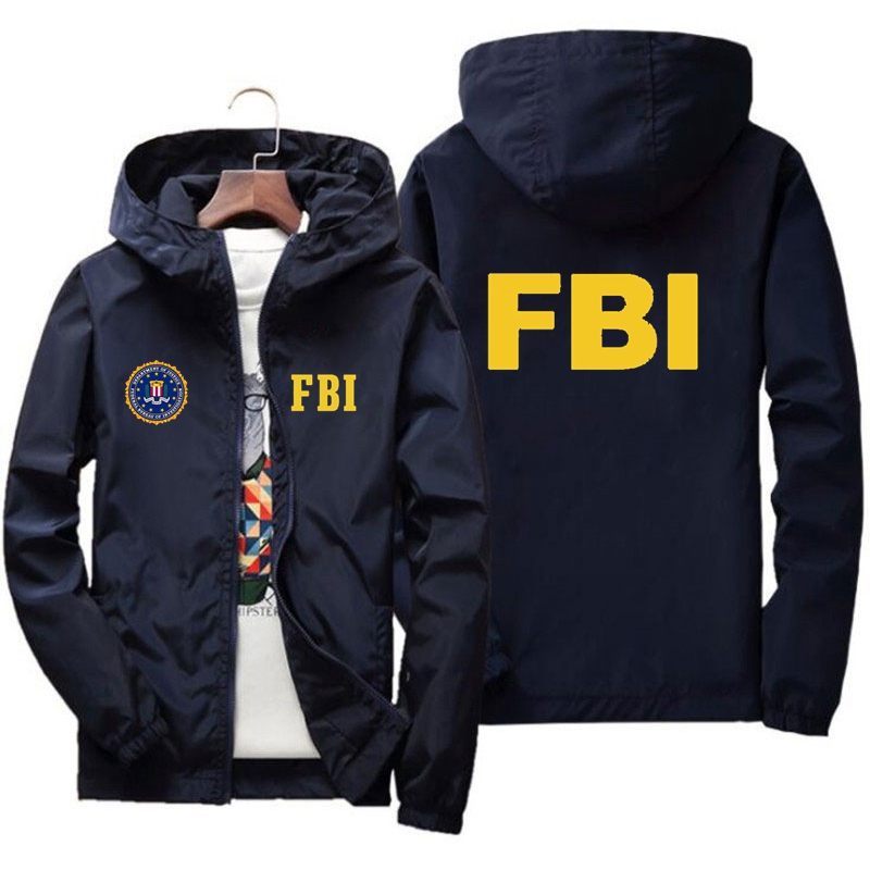 2024 nova jaqueta masculina de alta qualidade fbi impresso jaqueta esportiva ao ar livre primavera com capuz à prova vento moda casual marca jaqueta esportiva