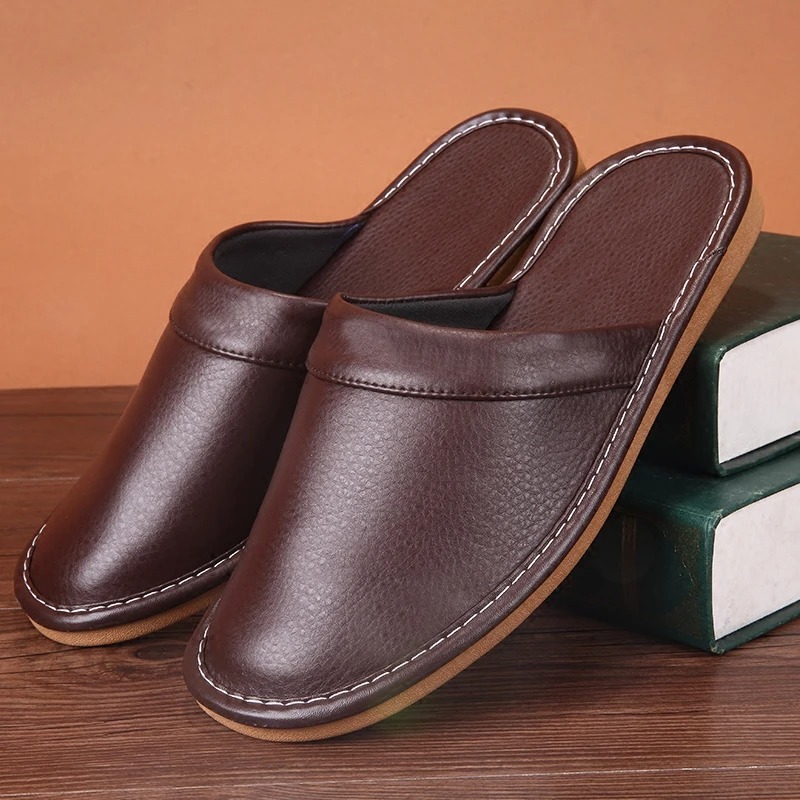 Sandal kulit PU Unisex, Kasut Flip flop tahan air untuk rumah, Ruang Tamu