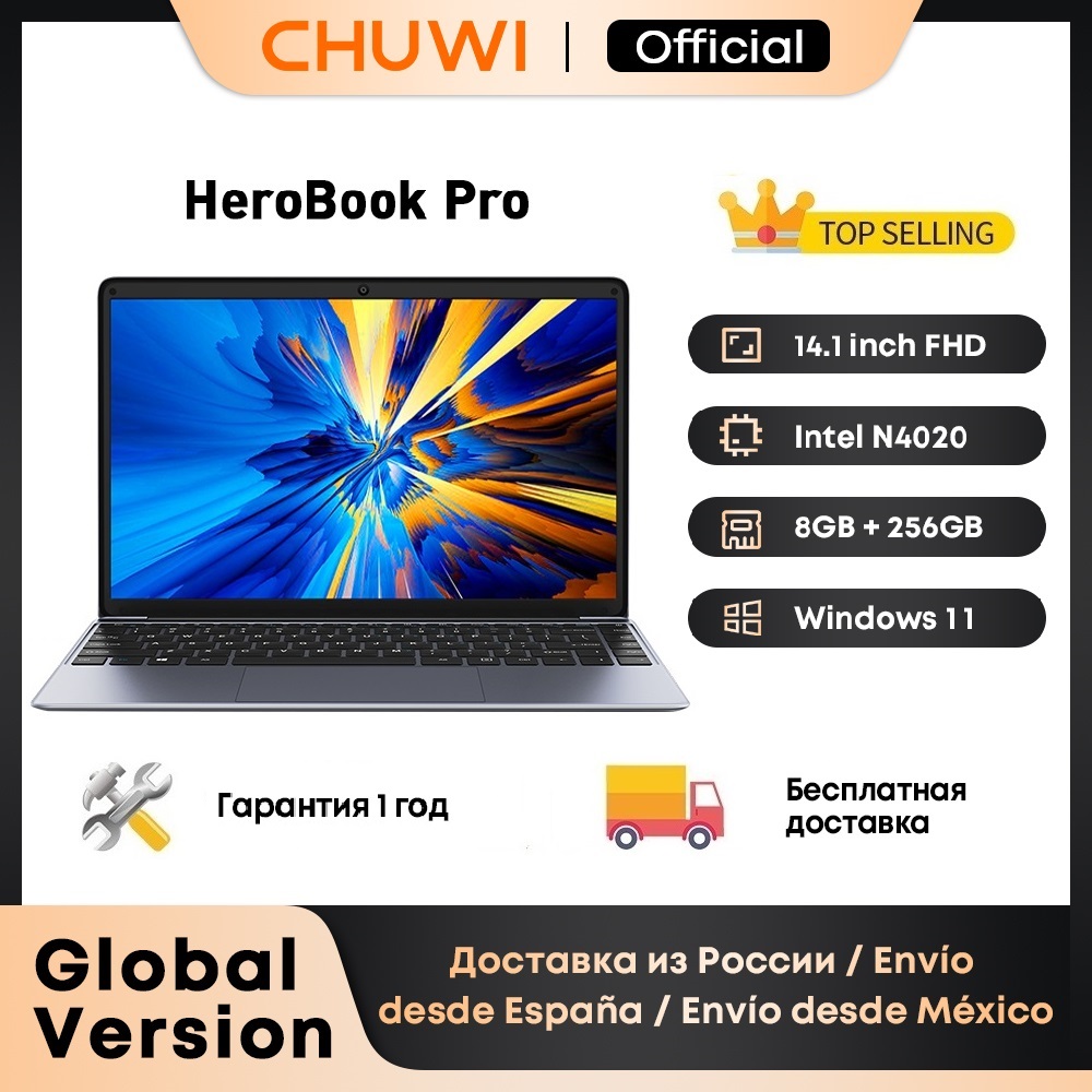 CHUWI HeroBook Pro 14.1" 1920x1080 Resolution Intel Celeron N4020 Dual Core Windows 10 OS 8GB RAM 256GB SSD Laptop with Mini HD