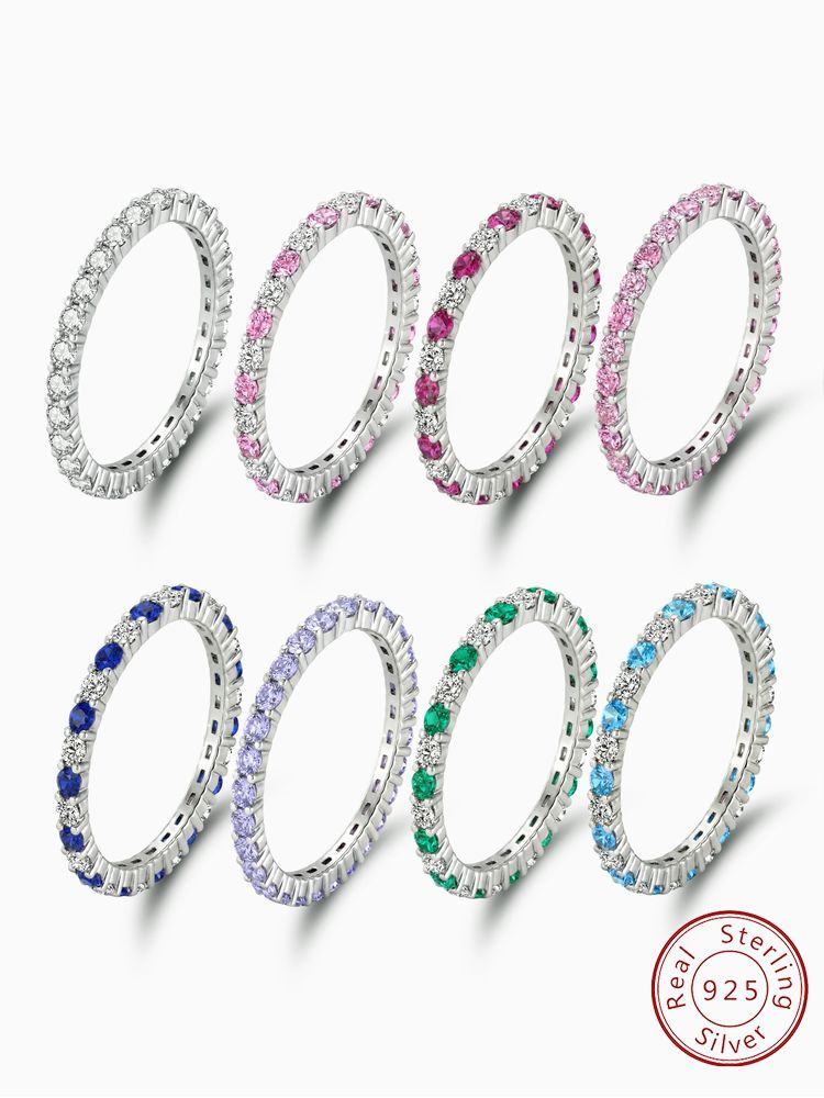 Anello Impilabile in Argento Sterling 925 con Zirconi Multicolore Lucidi per Donna, Gioiello Raffinato Personalizzabile per Uso Quotidiano e Feste