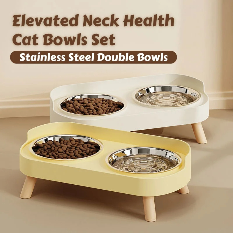 Comedero Elevado para Mascotas Dopamine Colorful: Dos Tazones de Acero Inoxidable con Soporte para el Cuello - Estación de Comida y Agua Moderna para Mascotas