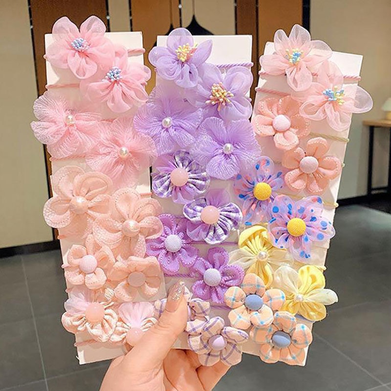 10pcscute flor bebê faixas de cabelo rendas elásticas menina faixas de borracha cordas de cabelo crianças acessórios para o cabelo