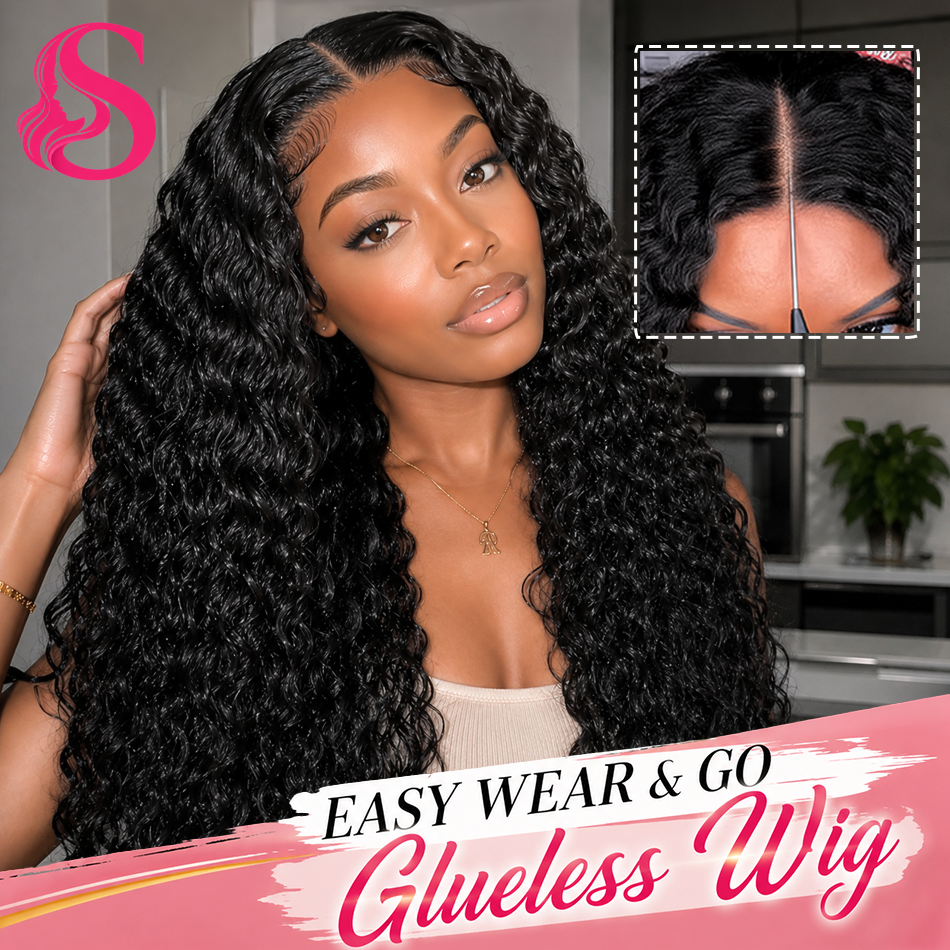 Parrucca Smilegirl 30-40 pollici con capelli umani ondulati, parrucca HD Lace 5x5 senza colla, parrucca riccia in capelli umani, parrucche in capelli umani con lace