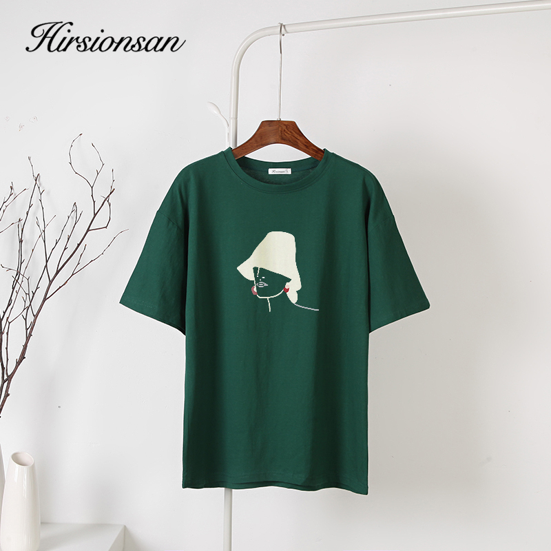 Hirsionsan-Camiseta coreana con estampado de personaje Simple para mujer, remera estampada Harajuku de gran tamaño, Tops 2023 de algodón para mujer 100%