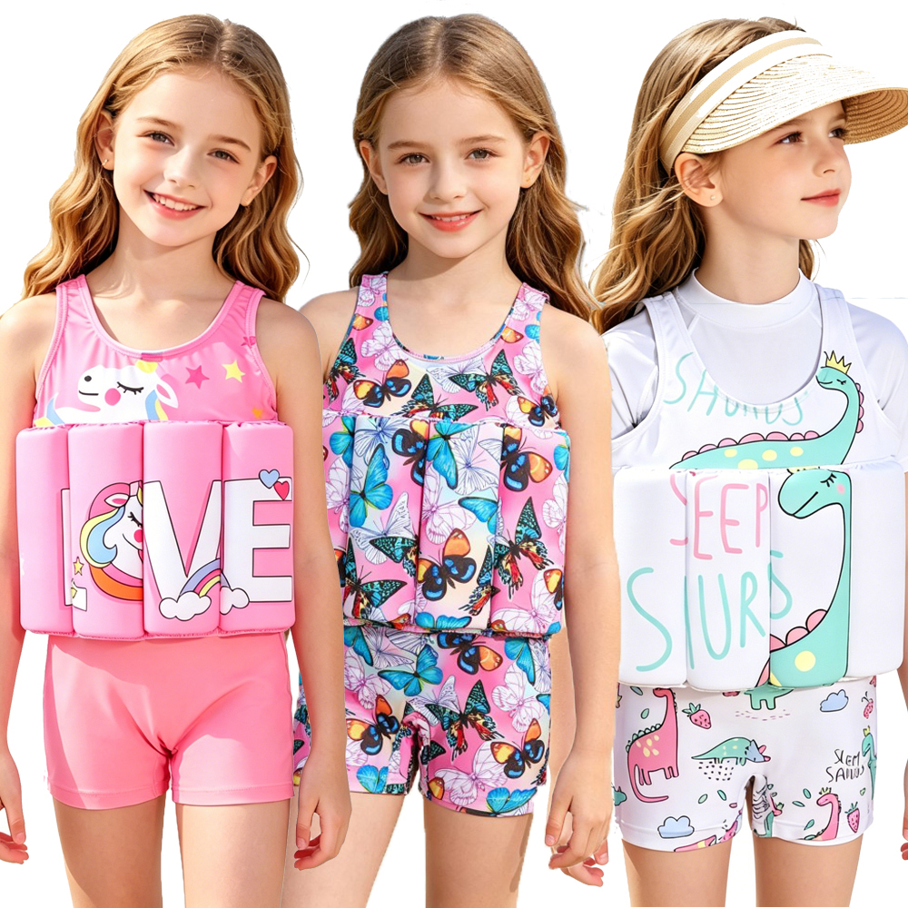 Costume da bagno galleggiante per bambine e neonate da 1 a 5 anni, 1 pezzo, rosa, unicorno, farfalla, dinosauro bianco, giubbotto galleggiante