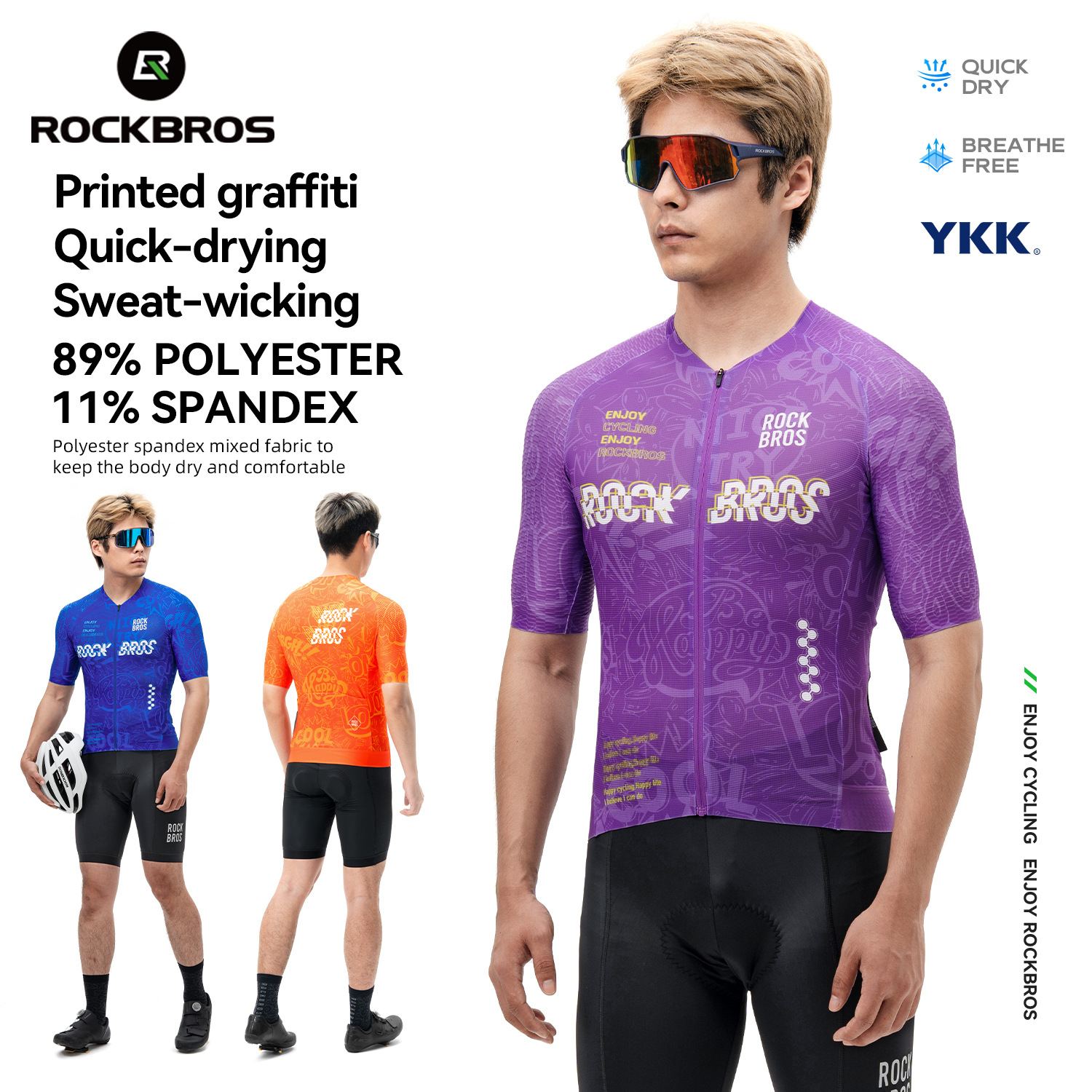 ROCKBROS Koszulka kolarska z krótkim rękawem Szybkoschnąca odzież sportowa Odzież outdoorowa Oddychająca bezszwowa koszulka rowerowa z nadrukiem Odblaskowa