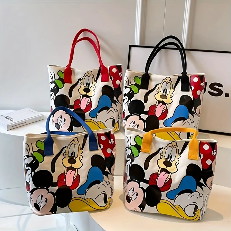 Disney Duża Torba Płócienna z Myszkiem Miki - Modna Damska Torba na Ramię z Zamkiem Błyskawicznym i Zapinana na Guzik