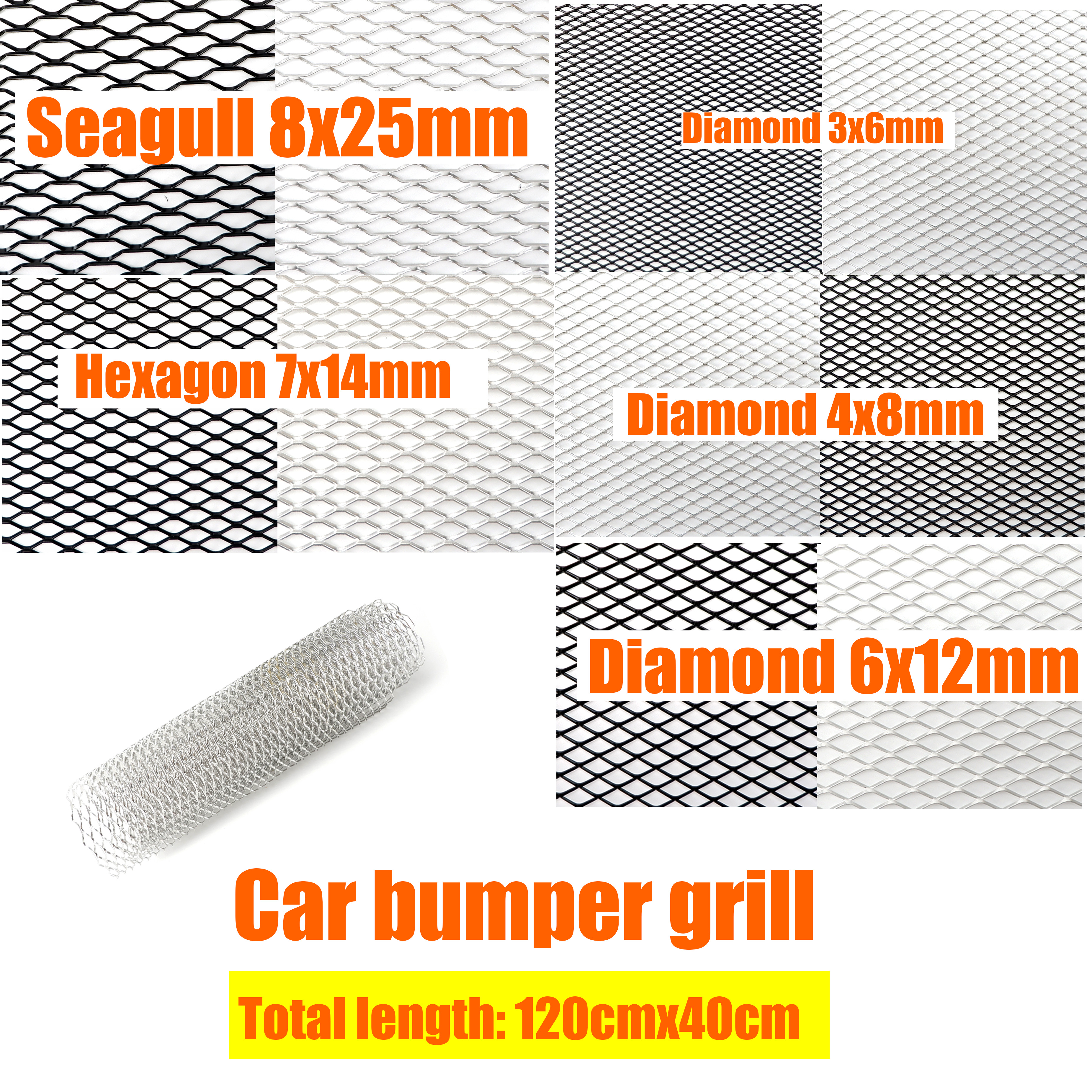 120Cm X 40Cm Aluminium Balap Mobil Truk Bumper Grill Mesh Ventilasi Hitam Perak Penyetelan Universal