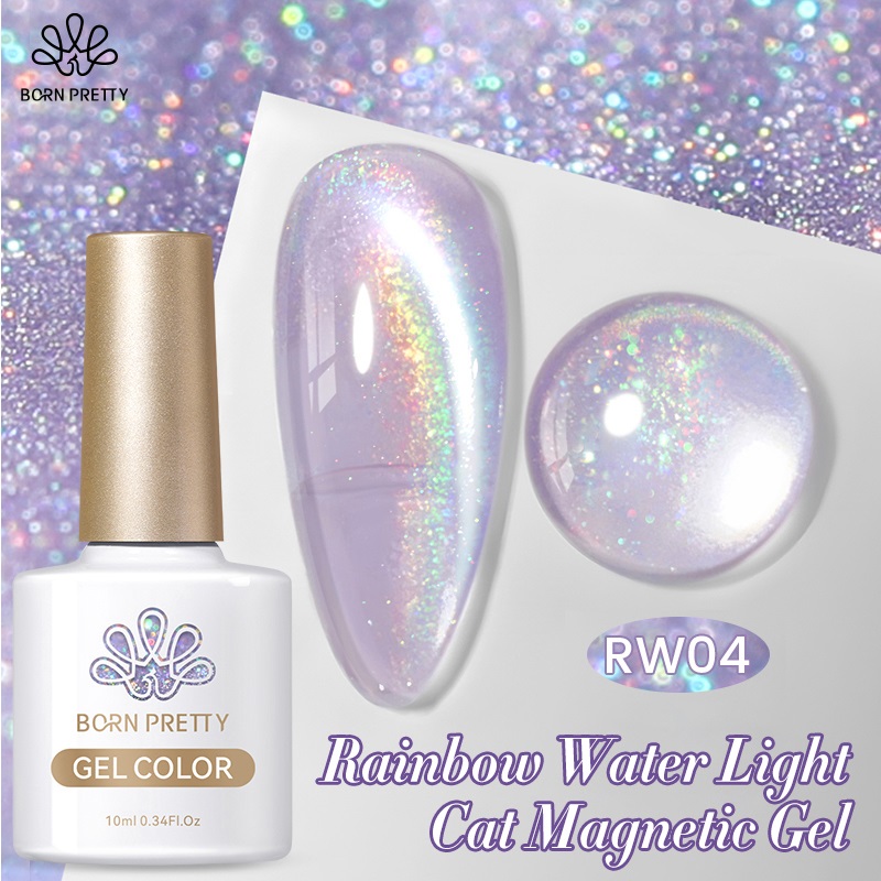 BORN PRETTY 10ml สายรุ้งสีม่วงน้ําแมวแม่เหล็กเจลเล็บ Shining Silver-light Holographics กึ่งถาวร UV เจล