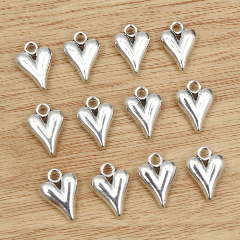 20pcs 16x11mm Chrams Antique Banhado A Prata Coração Pingente De Liga De Metal Encantos DIY Jóias DIY Fazendo Descobertas