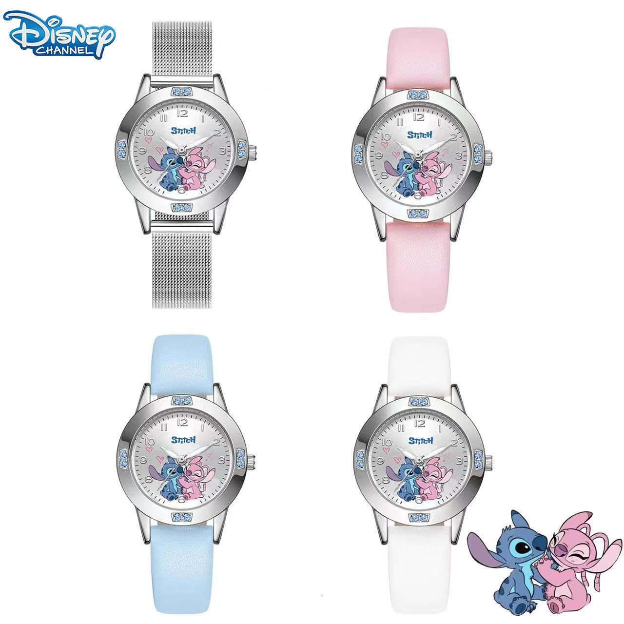 Disney Anime dibujos animados niños Angie Stitch niños niñas relojes de cuarzo con diamantes para escuela primaria Studen reloj de acero regalo