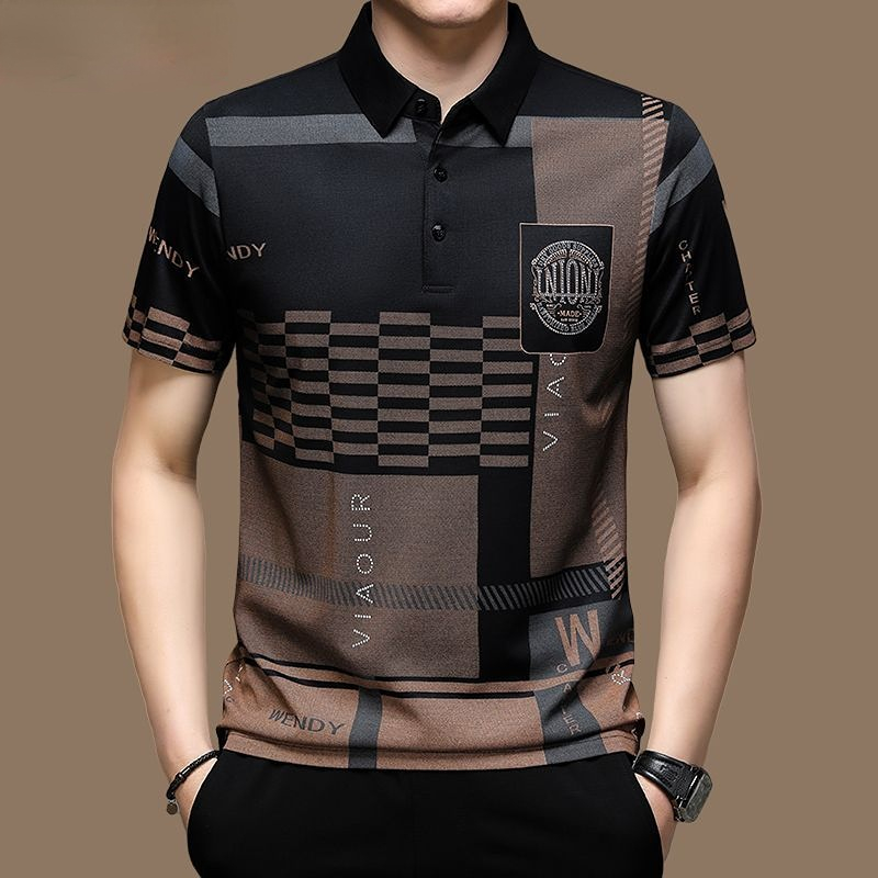 Camisa Polo para hombre, Tops informales de negocios de verano de manga corta, camiseta con estampado de botones, ropa holgada, camiseta Polo de moda
