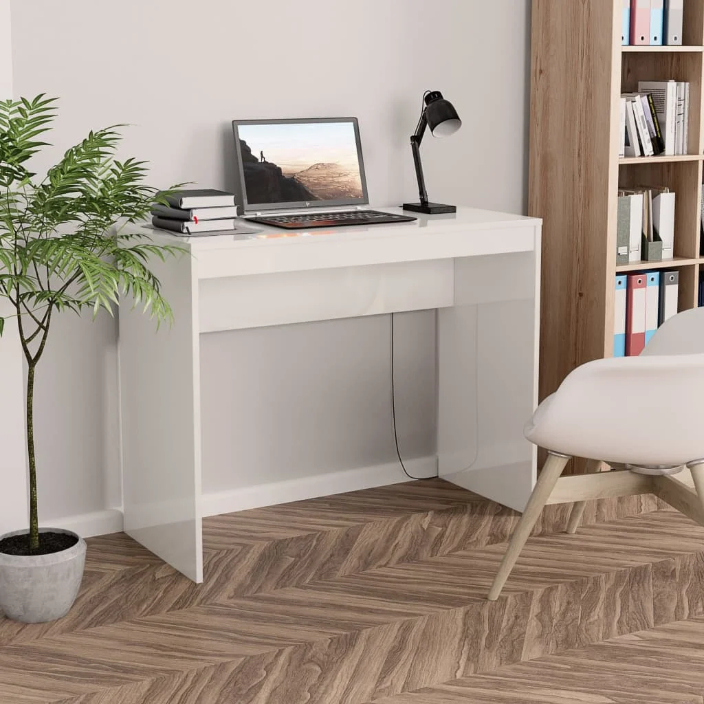 Tablero de aglomerado blanco brillante, mesa de estudio nórdica, escritorio de ordenador para Gamer, muebles de oficina para el hogar, 90x40x72 cm