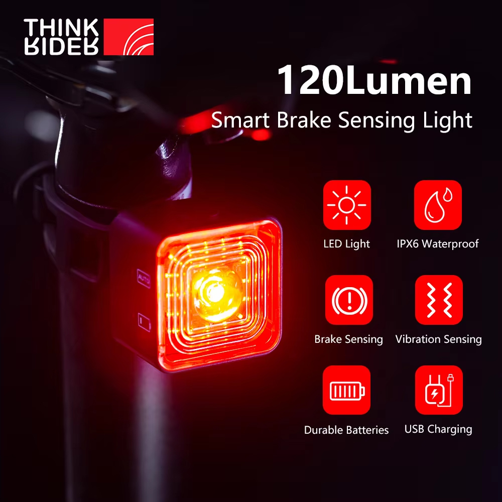 ThinkRider Inteligentne tylne światło rowerowe Automatyczny start Stop Hamulec IPX6 Wodoodporne USB Ładowanie Tylne światło rowerowe LED 120LM
