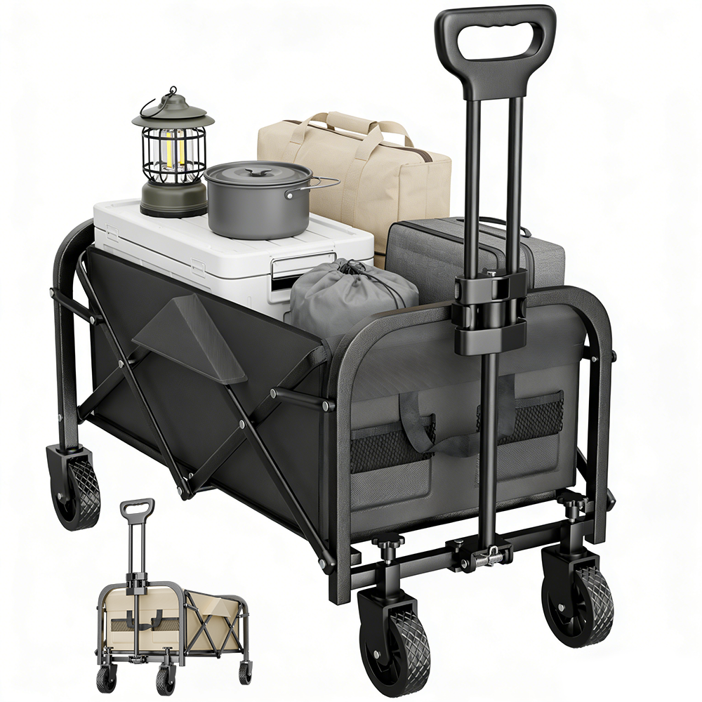 Outdoor Camping Cart Foldable Wagons Carts with All-Terrain Wheels Utility Grocery Wagon Large Capacity Garden Cart Adjustable H