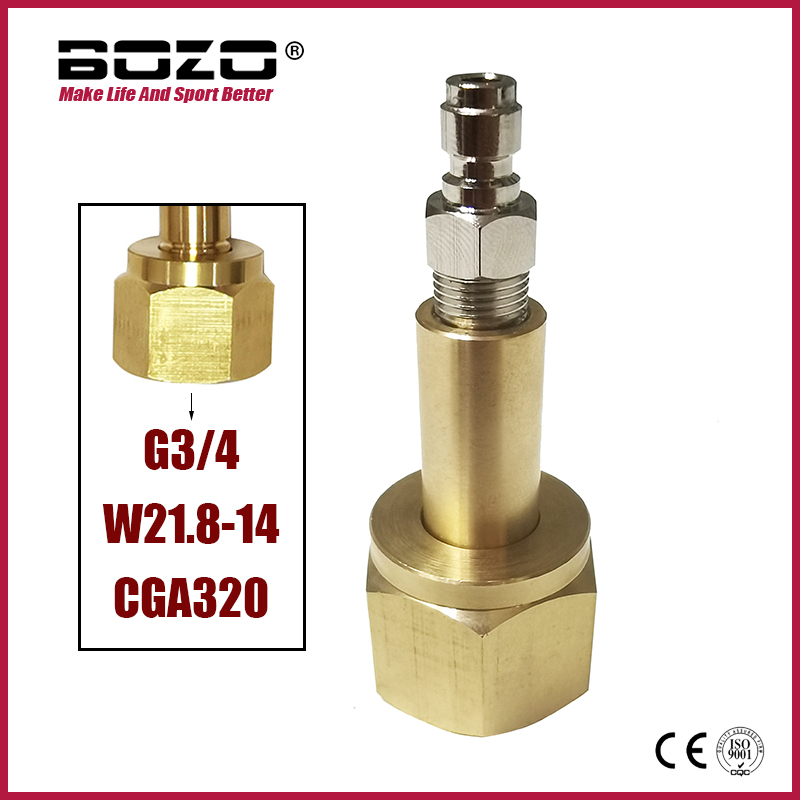 HPA CO2 Tanque de dióxido de carbono CGA320 G3/4 W21.8 Acessórios para bocal de porca 8mm Acoplador de desconexão rápida Fabricante de refrigerante