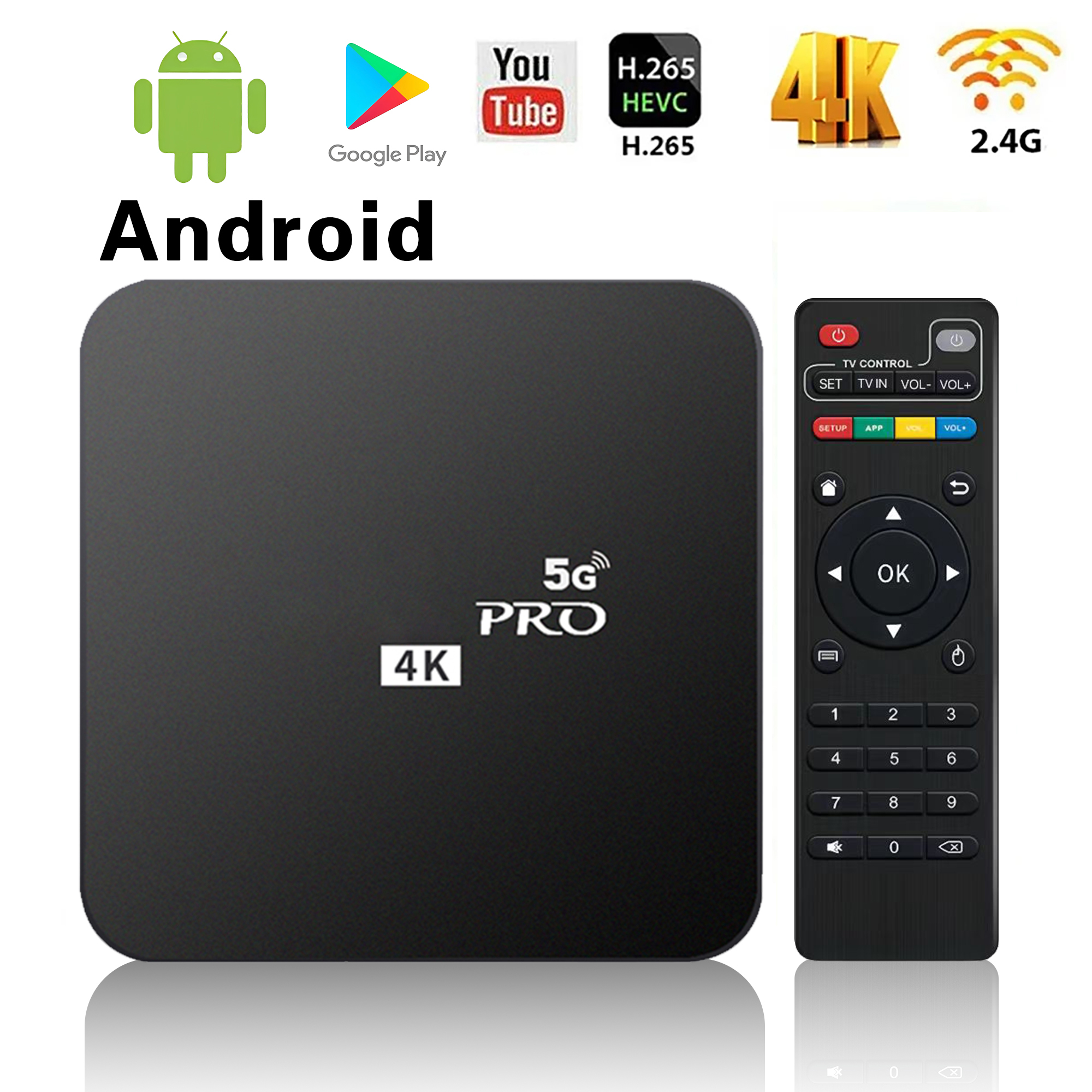 กล่องสมาร์ททีวีเวอร์ชันทั่วโลก Android 10 4K RK3128 Media Player 1GB 8GB พร้อม 2.4G WiFi Quad-Core YouTube Media Player Set-Top Box Set-Top Box
