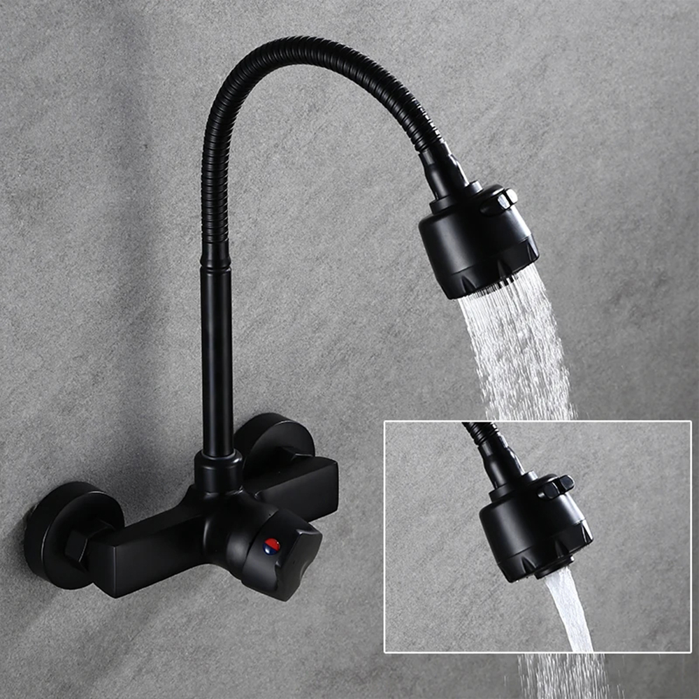 Onyzpily 送料無料黒つや消しキッチン蛇口壁掛け 2 モデル温水 & 冷水シンクの蛇口 360 回転スプレータップ