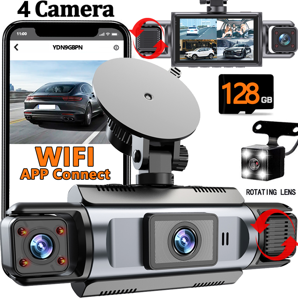 4 Channel Dash Cam wifi dashcam for car dvr Video Recorder Night Vision 24H Parking Monitor Black Box 360° Car Recording Camera