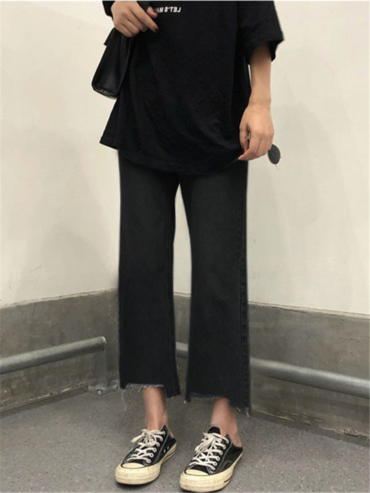 High Waist plus Size Denim Jeans Women's Wide Leg Pants Straight Cut Trousers Loose Nine Points Pear aped Body Slimming