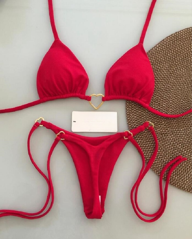 Ruotonsept sexy halter cor sólida conjunto de biquíni maiô feminino de duas peças triângulo tanga maiô biquinis brasileiros