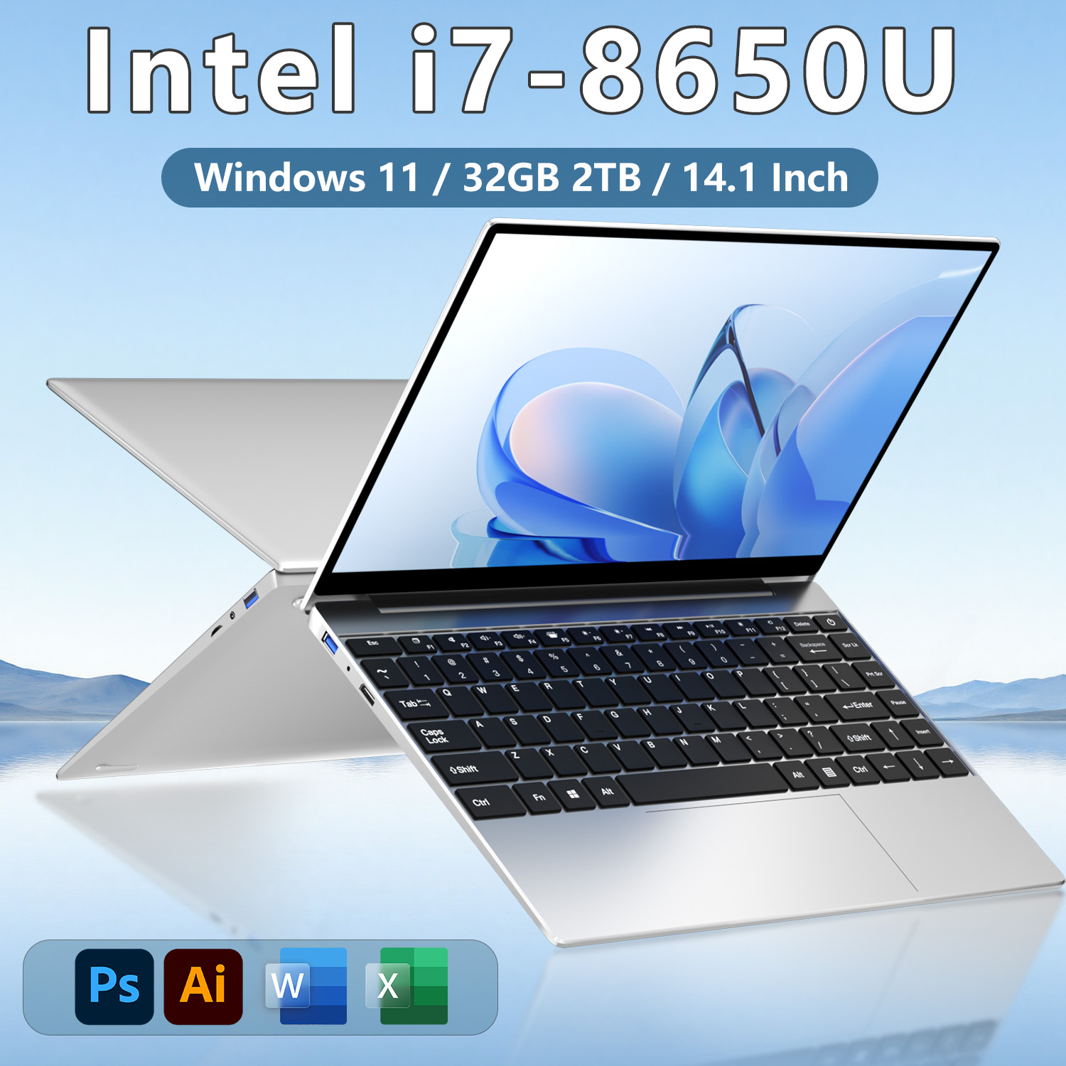 Ordinateur portable 2026 HOT 14,1 pouces, Intel Core i7-8650U, Windows 11, 32 Go, 2 To, ordinateur de jeu, PC gamer, bureau, ultra fin, ordinateur portable, 1920*1080 HD
