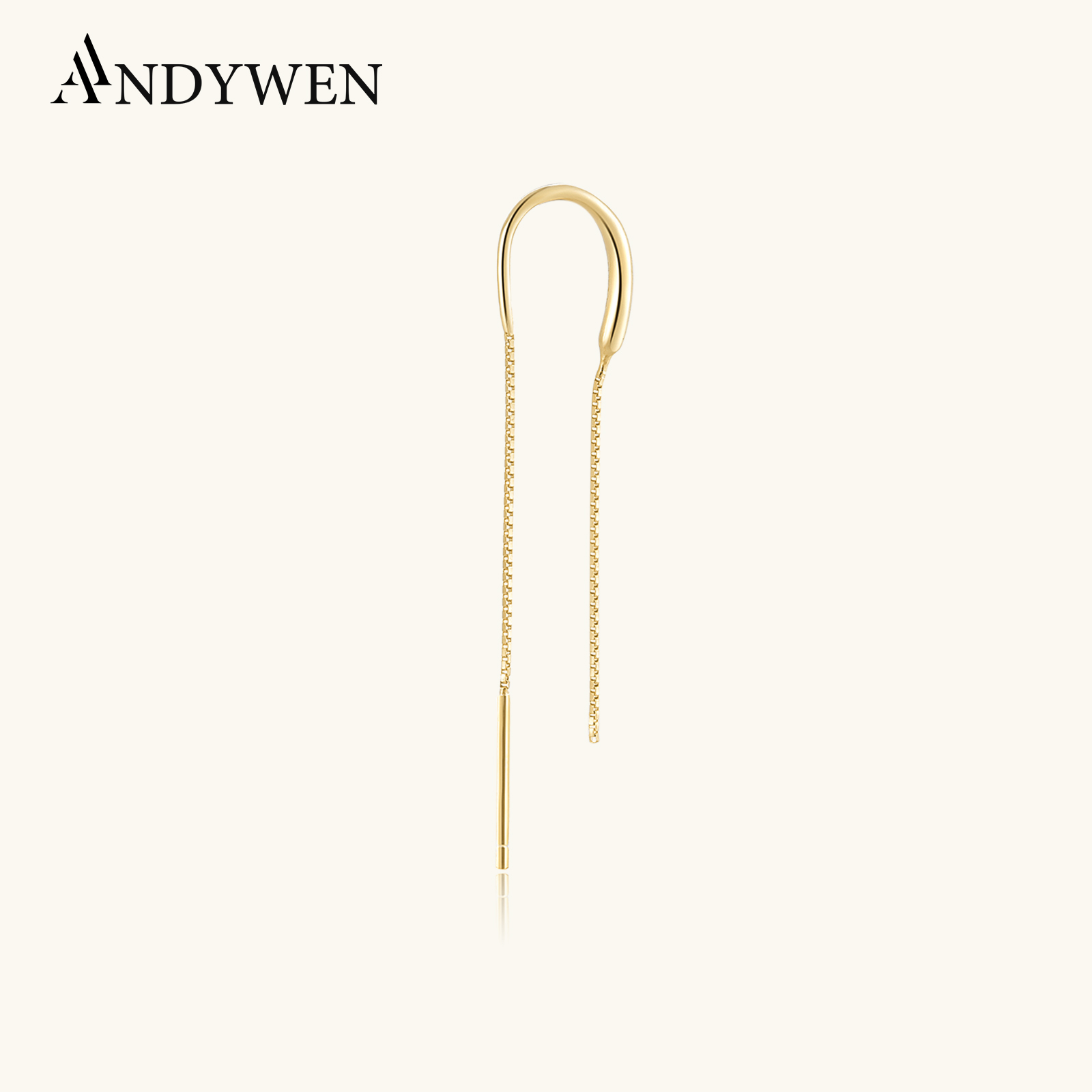 Andywen 925 prata esterlina única corrente 65mm piercing gota brinco feminino linha de luxo ouro rock punk moda jóias para mulher