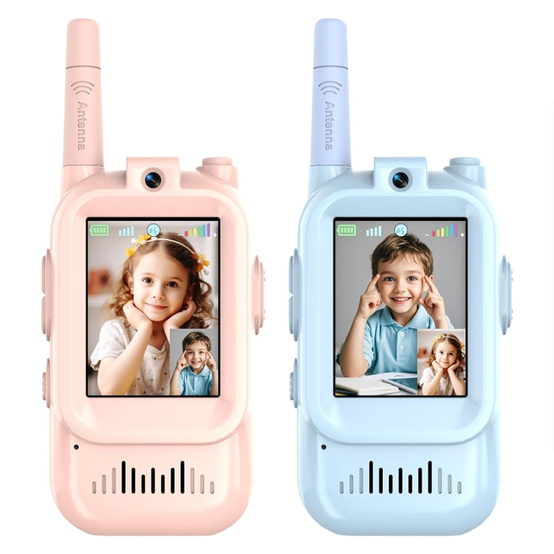 Walkie Talkies para Crianças Pacote com 2 Intercomunicadores Recarregáveis Cute com Tela de 2 Polegadas Chamada com Um Clique para Presentes Infantis