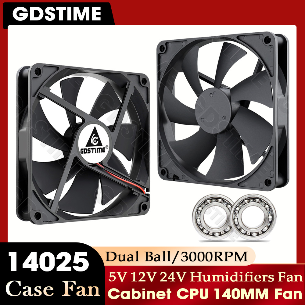 Kipas Gdstime 140mm 24V 12V 5V Pendingin 140*25MM Kipas CPU Casing 14025 Kipas Radiator untuk Peralatan Mekanik Rumah, Pendingin Humidifier